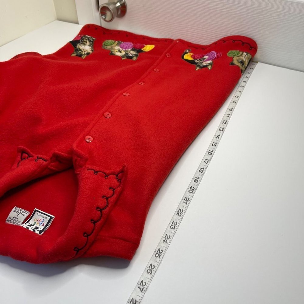 Take Two Women's Fleece‎ Button Up Kitten Jacket Size L Embroidered Red Grandma - Picture 9 of 11